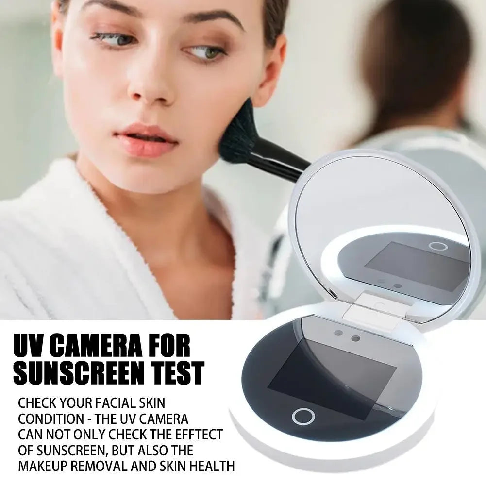 Smart UV Sunscreen Test Camera Makeup Mirror With LED Portable Rechargeable